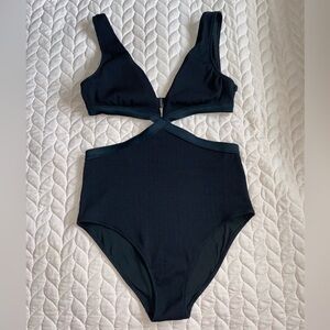 Aerie Ribbed Textured Mix Crossover Cutout One Piece Swimsuit